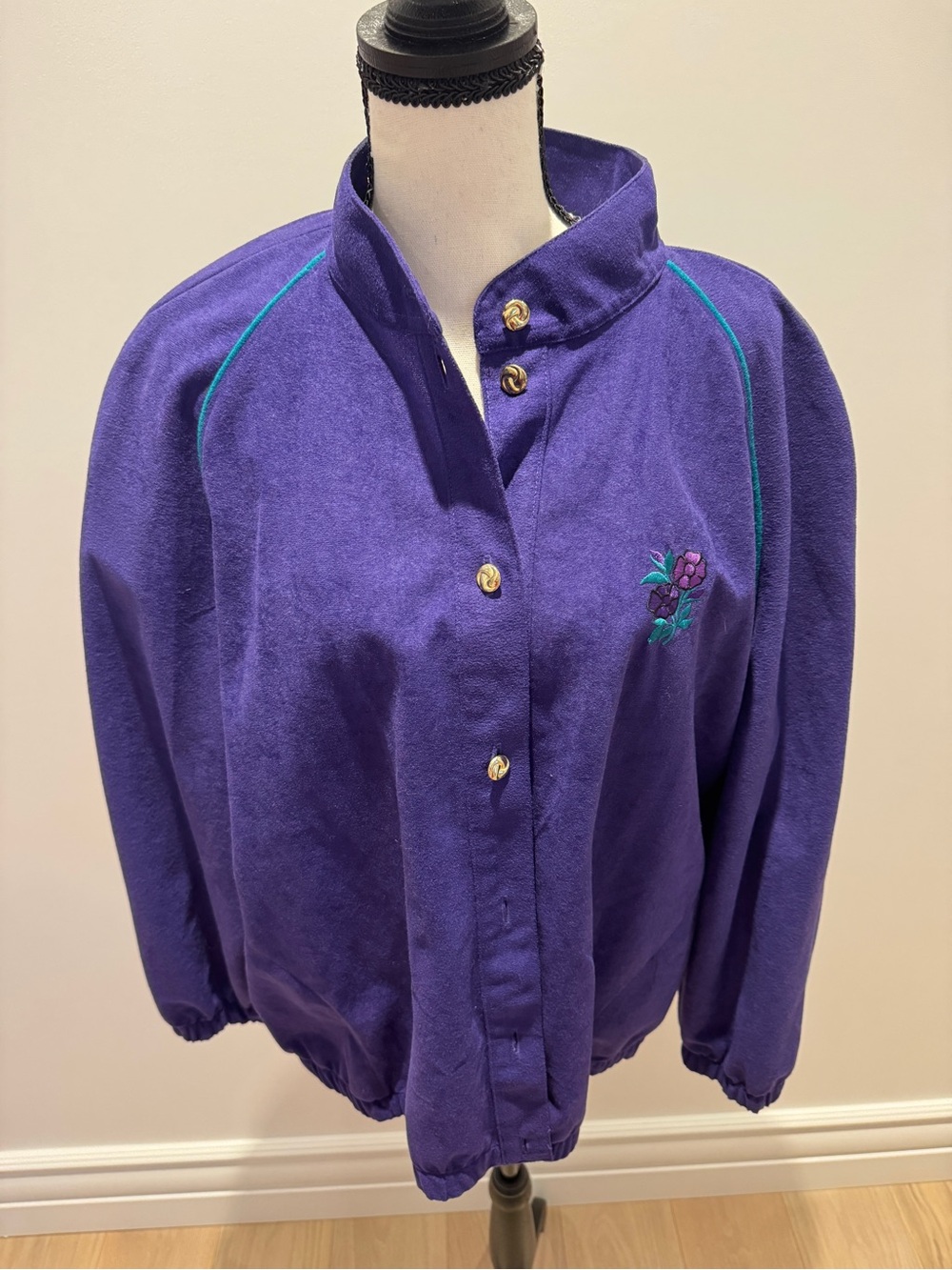 Purple Floral Embroidered Bomber Jacket - Women's